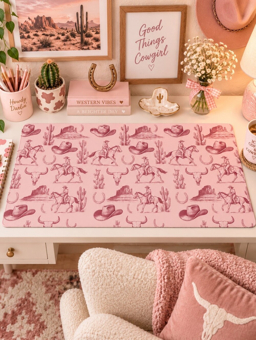 Pink Western Cowgirl Oversized Desk Mat Mouse Pad NIP